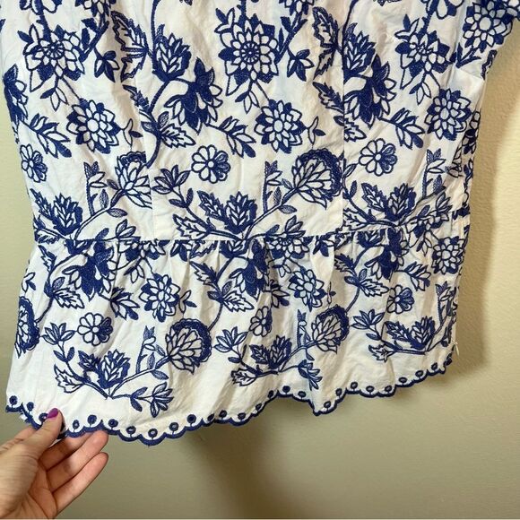 Talbots Women’s White Blue Floral Embroidered Peplum Top 6 Side Zipper - Picture 5 of 10